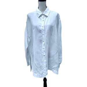 PURE DKNY WHITE LINEN LONG SLEEVE BUTTON DOWN OVERSIZED BOXY SHIRT